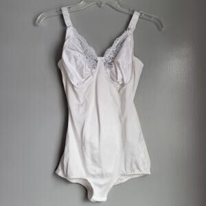 Vintage Lace Mesh Bodysuit Shapewear White 36D Romantic PinUp Style Shaper